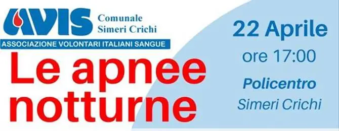 Apnee notturne, il convegno dell’Avis a Simeri Crichi