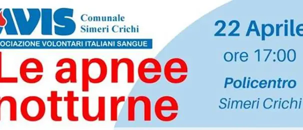 Apnee notturne, il convegno dell’Avis a Simeri Crichi