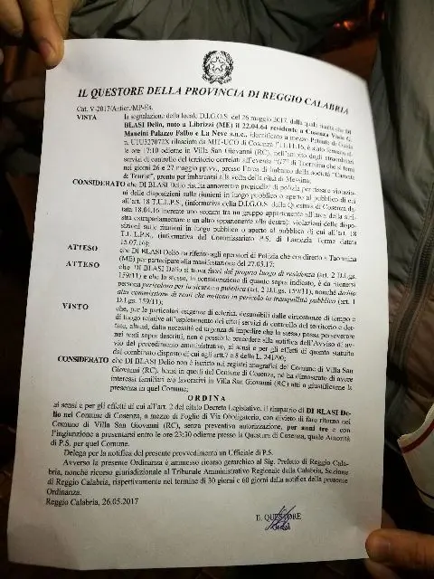 G7 di Taormina, fa discutere il foglio di via inflitto a Delio Di Blasi