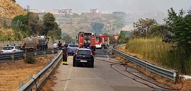 Catanzaro, caos sulla statale 280: le fiamme lambiscono le carreggiate