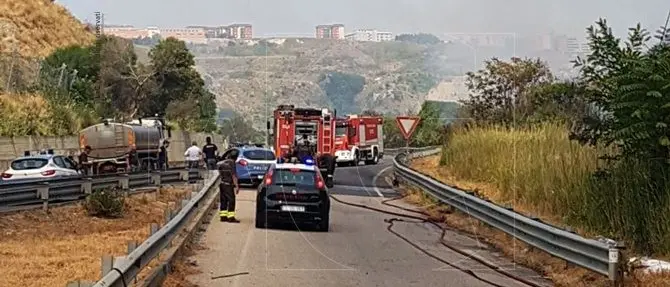 Catanzaro, caos sulla statale 280: le fiamme lambiscono le carreggiate
