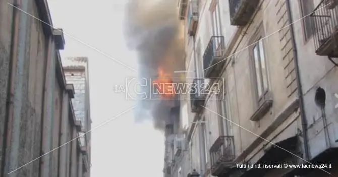 Incendio nel centro storico di Cosenza, all'opera le unità cinofile dei vigili del fuoco (VIDEO)