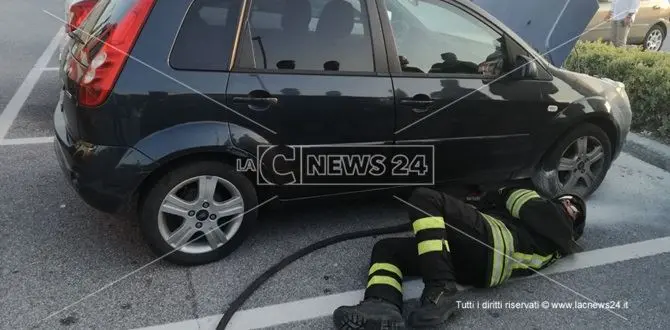 Lamezia, in fiamme un'auto nel parcheggio del centro commerciale