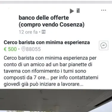 Cerco barista a prezzo stracciato, lo sfruttamento passa dai social