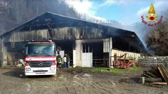 A fuoco un capannone a Bianchi