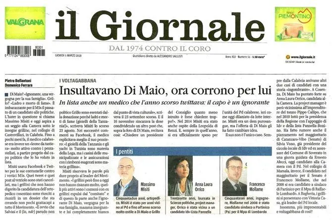 “Il Giornale” scrive di quando Misiti (M5s) definiva Grillo “ladro e morto di fame”