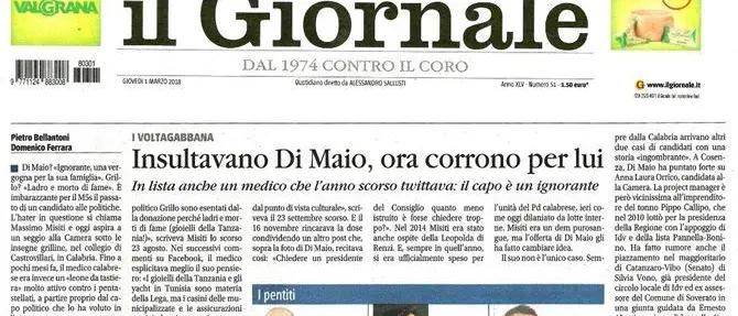 “Il Giornale” scrive di quando Misiti (M5s) definiva Grillo “ladro e morto di fame”