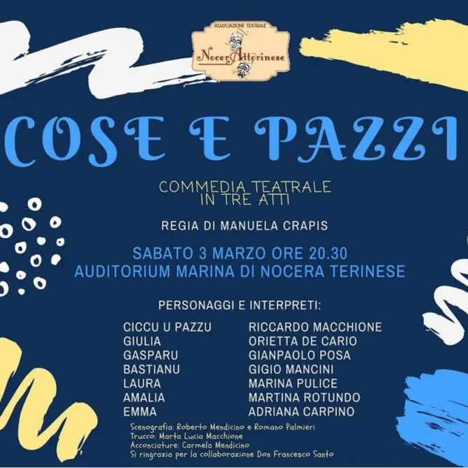 Spettacolo teatrale “Cose e pazzi” stasera a Nocera Terinese