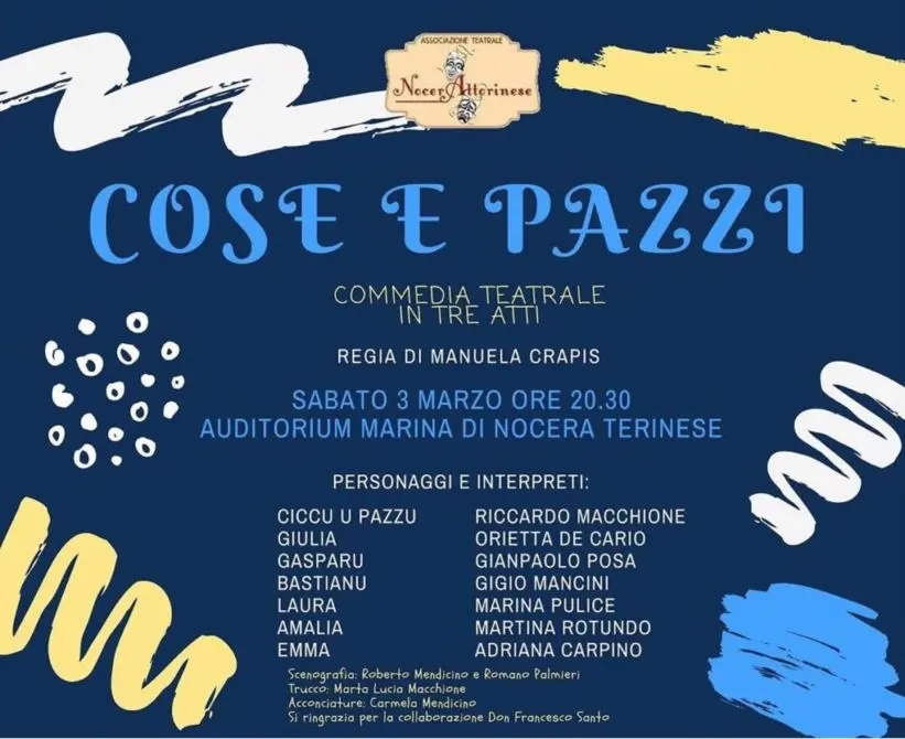 Spettacolo teatrale “Cose e pazzi” stasera a Nocera Terinese