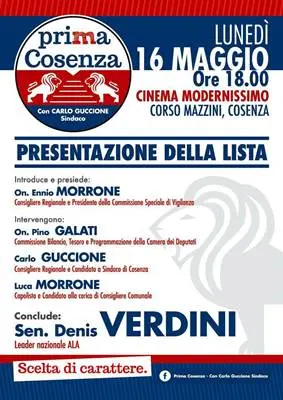 Amministrative Cosenza, nel pomeriggio la presentazione della lista 'Prima Cosenza'