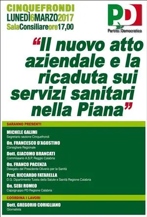 Pd, incontro a Cinquefrondi sui temi della Sanità