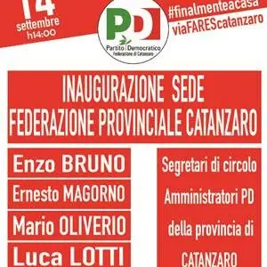 Catanzaro, lunedi inaugurazione della nuova sede della federazione provinciale del Pd