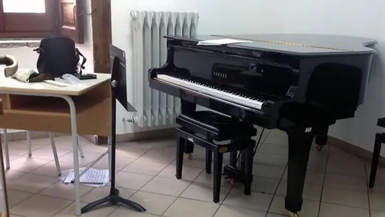 La stanza dove un docente del liceo musicale Vito Capialdi di Vibo Valentia, Domenico Lombardo, di 47 anni, \\u00E8 stato ferito gravemente stamani con alcuni colpi di pistola. A sparare, in una via del centro, \\u00E8 stata una donna, Caterina Cananzi di 50 anni, con un\\'arma calibro 7.65. Lombardo, che insegna violino, ha riportato ferite alla testa, al torace, al collo ed all\\'addome ed \\u00E8 stato ricoverato in prognosi riservata nell\\'ospedale di Vibo, 22 novembre 2014. ANSA/FRANCESCO ARENA , ANSA