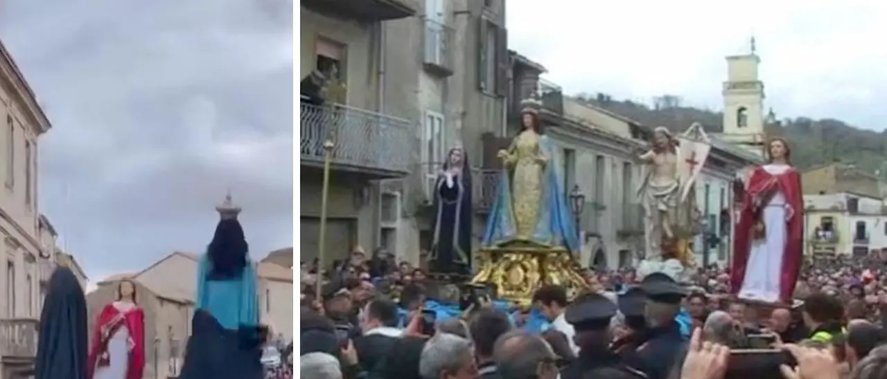 Il fascino senza tempo della Cunfrunta di Girifalco, qui le statue portate a spalla sono quattro