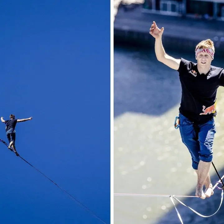 Sospeso su una fune di 19 millimetri, l’atleta Jaan Roose pronto alla traversata sullo Stretto: partirà dalla Calabria