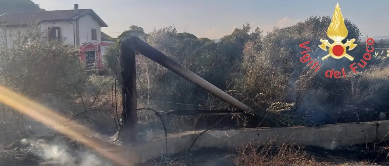 Incendio a Catanzaro, le fiamme si avvicinano alle case e distruggono alcuni pali Telecom