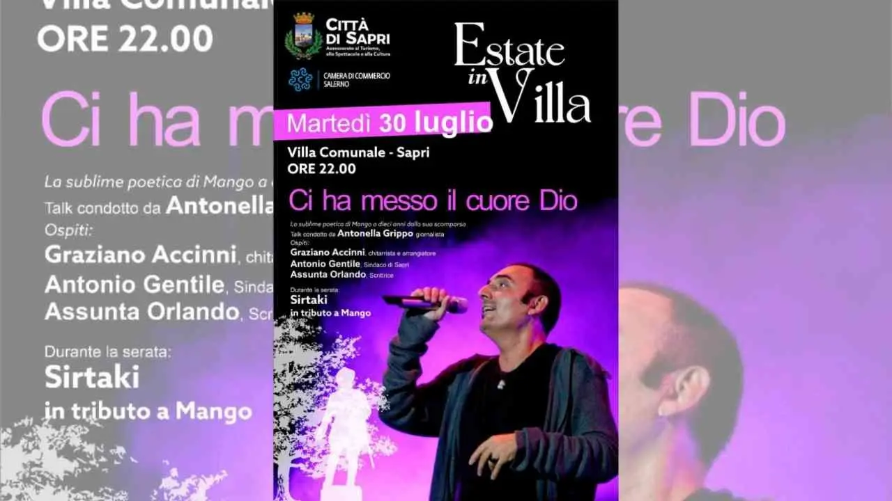 A Sapri un talk per ripercorrere la vicenda umana e musicale di Mango nel decennale della sua scomparsa