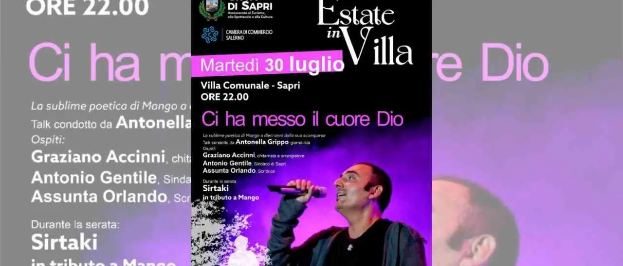 A Sapri un talk per ripercorrere la vicenda umana e musicale di Mango nel decennale della sua scomparsa