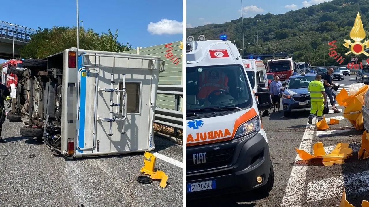 Incidente sull’A2 nel Catanzarese, camper impatta contro un guardrail e si ribalta: due feriti