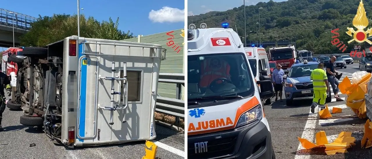 Incidente sull’A2 nel Catanzarese, camper impatta contro un guardrail e si ribalta: due feriti