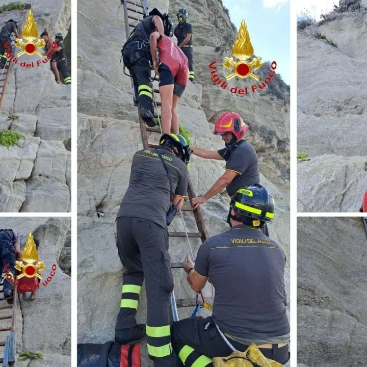 Tropea, si arrampica su una scogliera a 15 metri di altezza e poi non riesce a scendere: soccorso dai vigili del fuoco