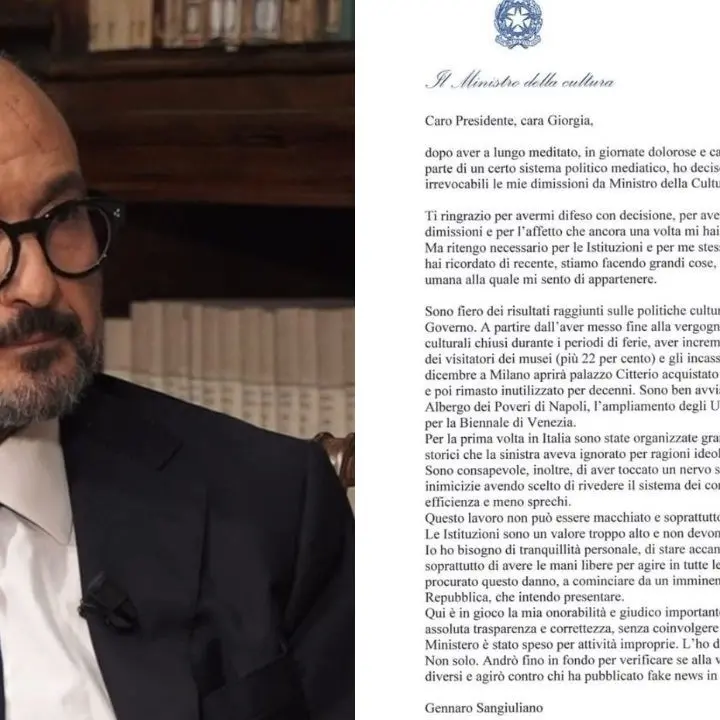 Gennaro Sangiuliano, ecco la lettera di dimissioni indirizzata al premier Meloni