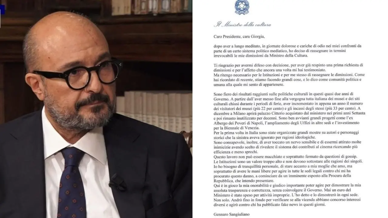 Gennaro Sangiuliano, ecco la lettera di dimissioni indirizzata al premier Meloni