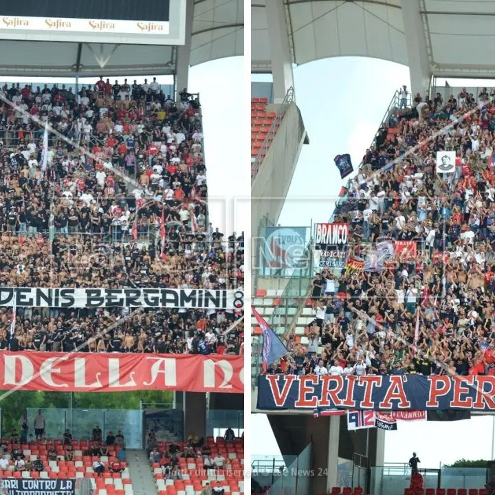 Serie B, al minuto 8 di Bari-Cosenza anche il San Nicola chiede “Verità per Denis Bergamini”