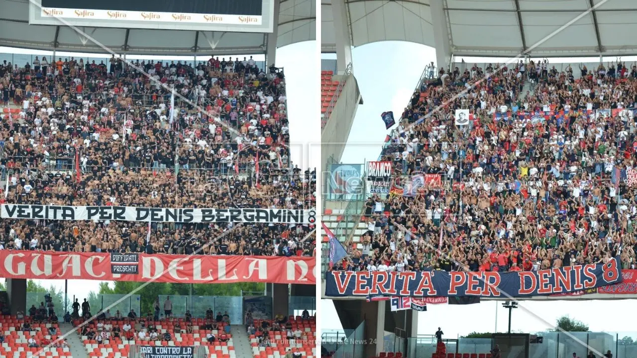 Serie B, al minuto 8 di Bari-Cosenza anche il San Nicola chiede “Verità per Denis Bergamini”