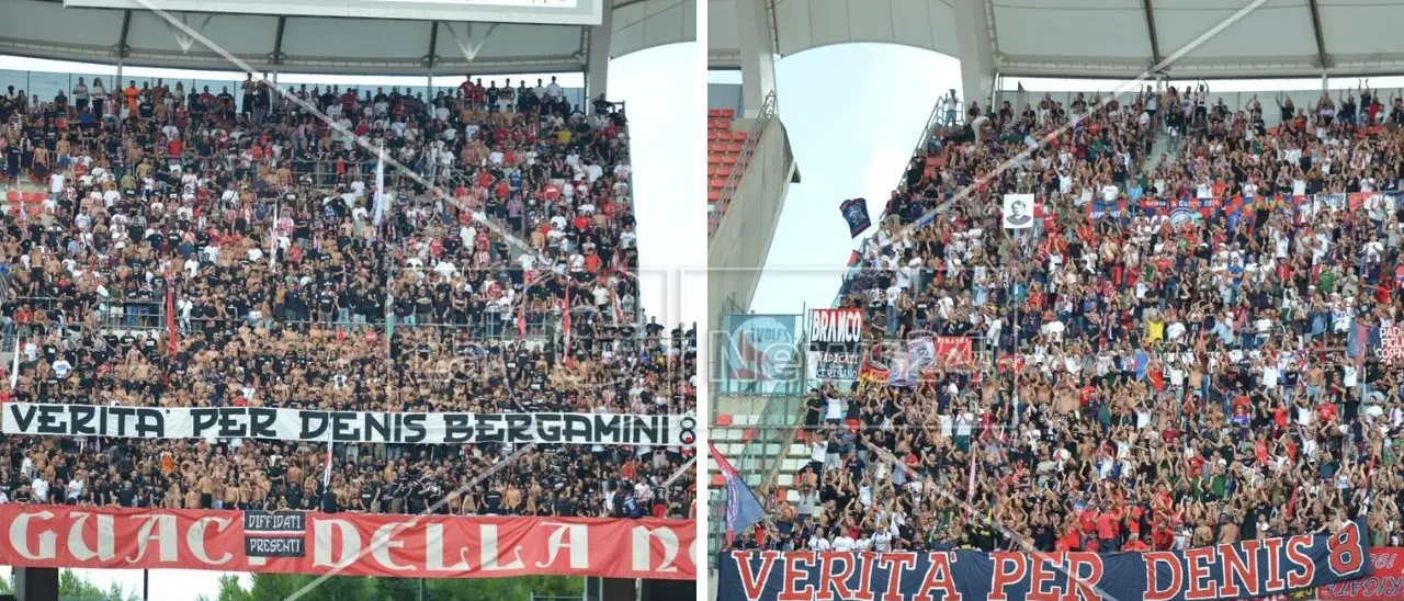 Serie B, al minuto 8 di Bari-Cosenza anche il San Nicola chiede “Verità per Denis Bergamini”