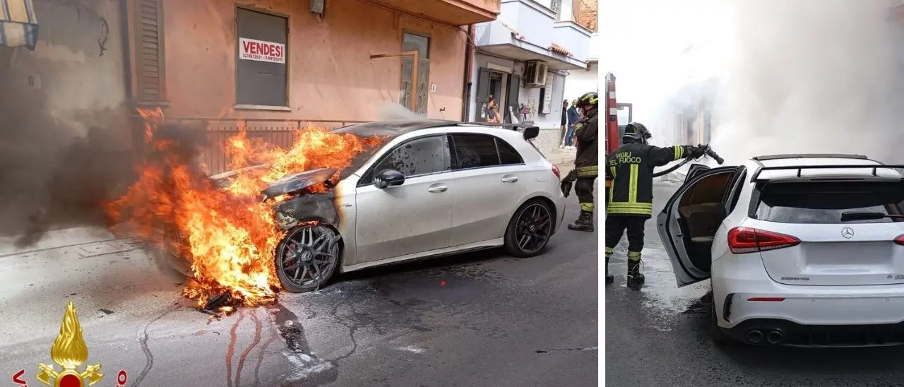 Isola Capo Rizzuto, auto prende fuoco in pieno centro: illeso il conducente