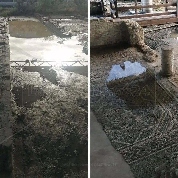 Il maltempo non risparmia la Villa Romana di Casignana: i mosaici invasi da acqua e fango