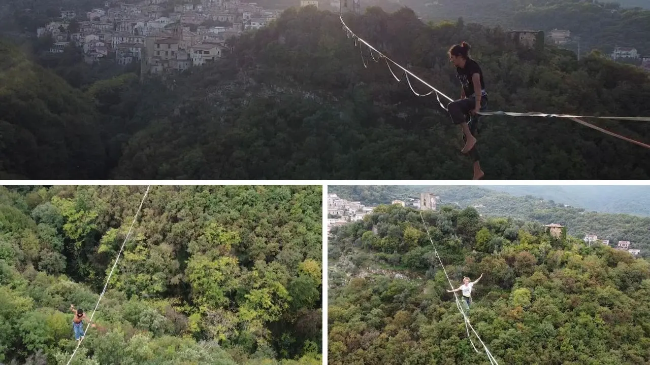 Camminare su una fune larga 2 centimetri e lunga 200 metri: il nuovo record calabrese a Mendicino