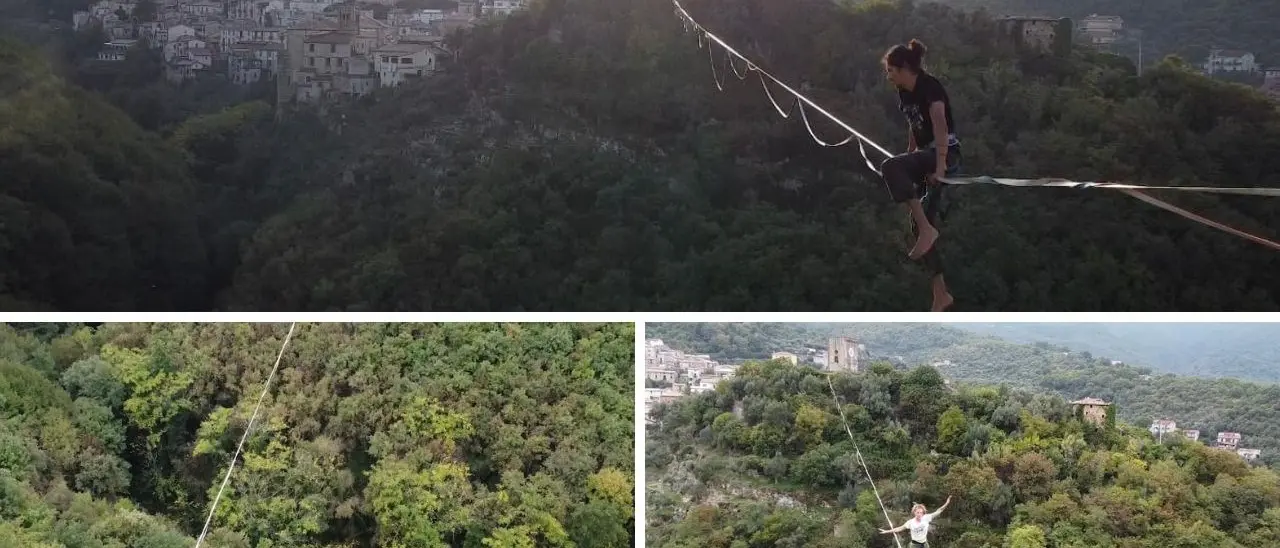 Camminare su una fune larga 2 centimetri e lunga 200 metri: il nuovo record calabrese a Mendicino