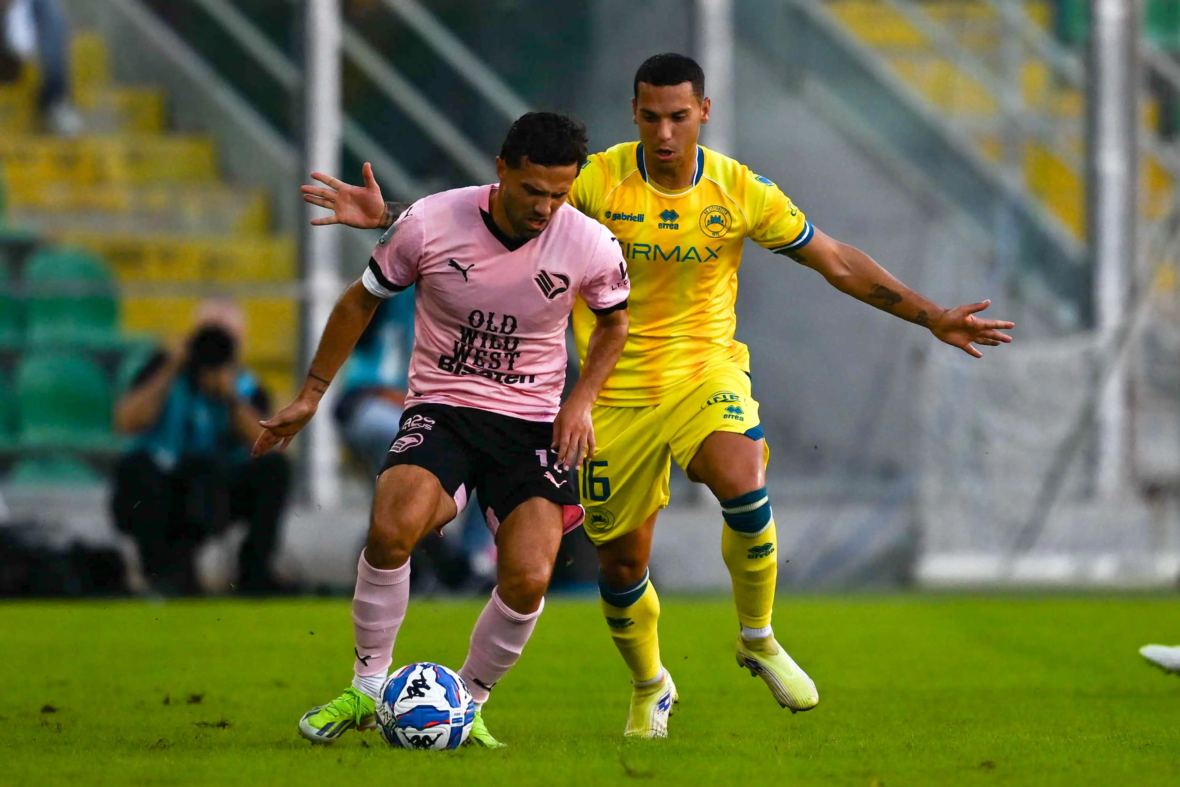 Federico Di Francesco (Palermo F.C.) in action against Alessio Vita (A.S. Cittadella 1973) during the Italian Serie BKT match between Palermo F.C. vs A.S. Cittadella 1973 on 3rd November 2024 at the Renzo Barbera stadium in Palermo, Italy