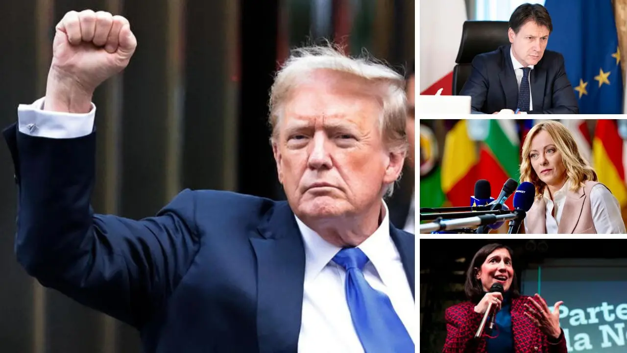 Da sinistra in senso orario: Trump, Conte, Meloni e Schleyn