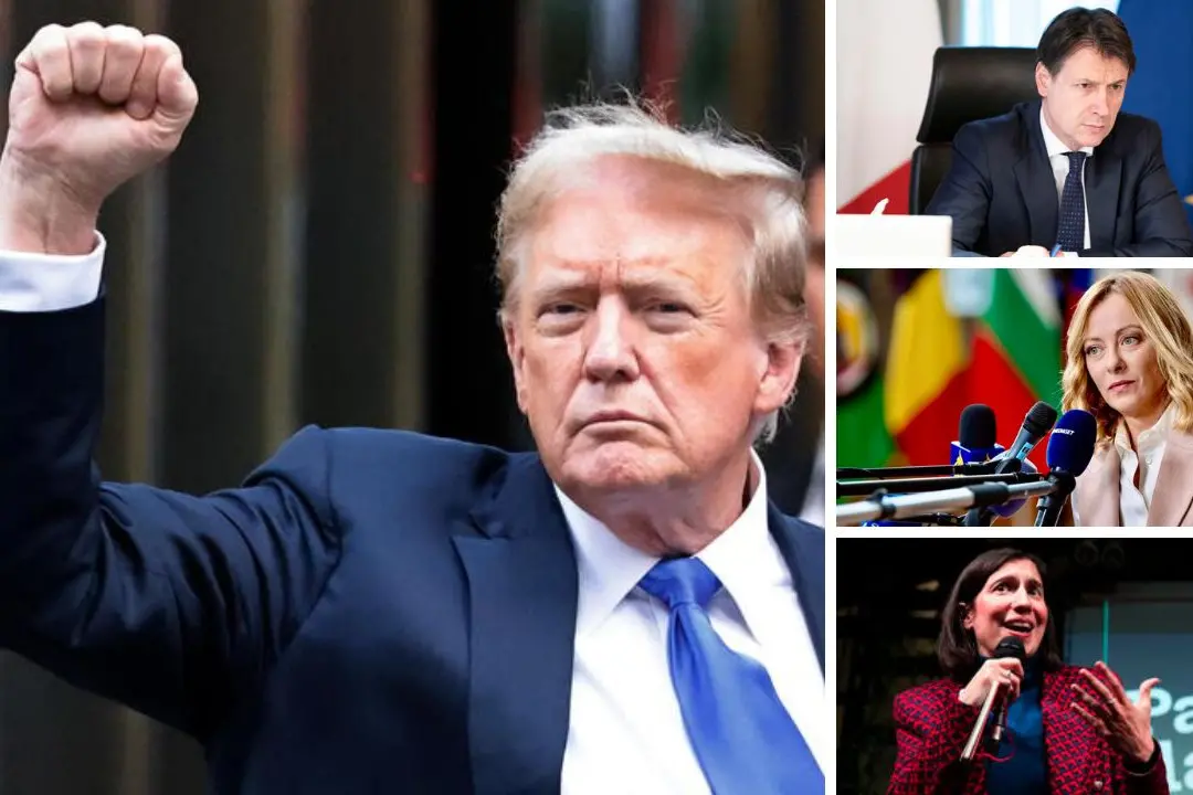 Da sinistra in senso orario: Trump, Conte, Meloni e Schleyn