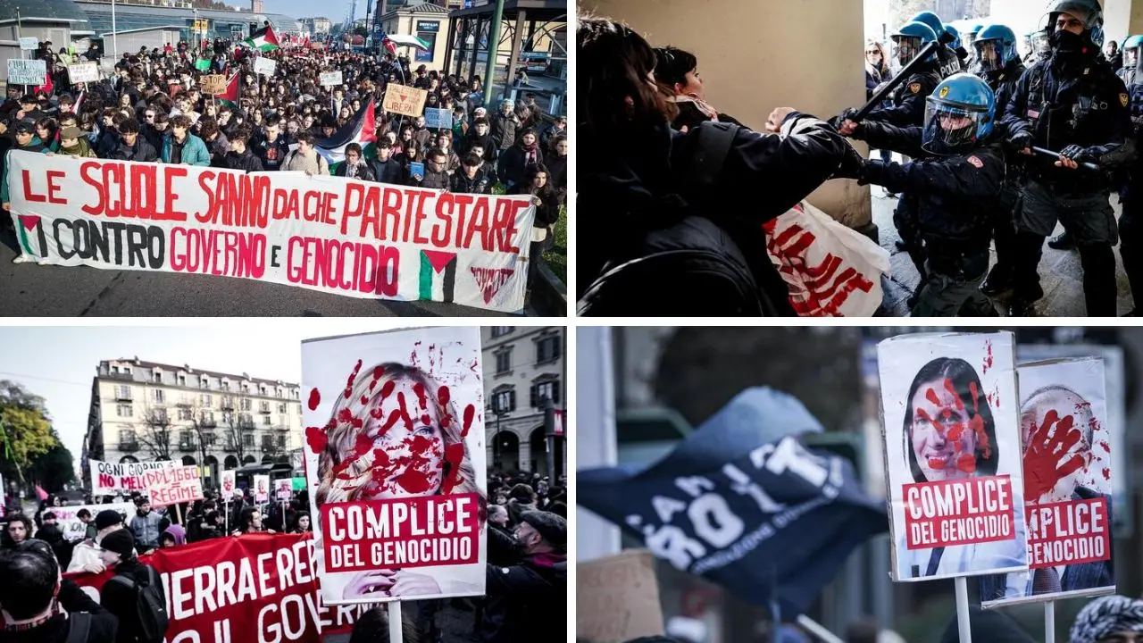 Studenti pro Palestina in piazza, a Torino tensioni con le forze dell’ordine: «Governo e Schlein complici del genocidio»