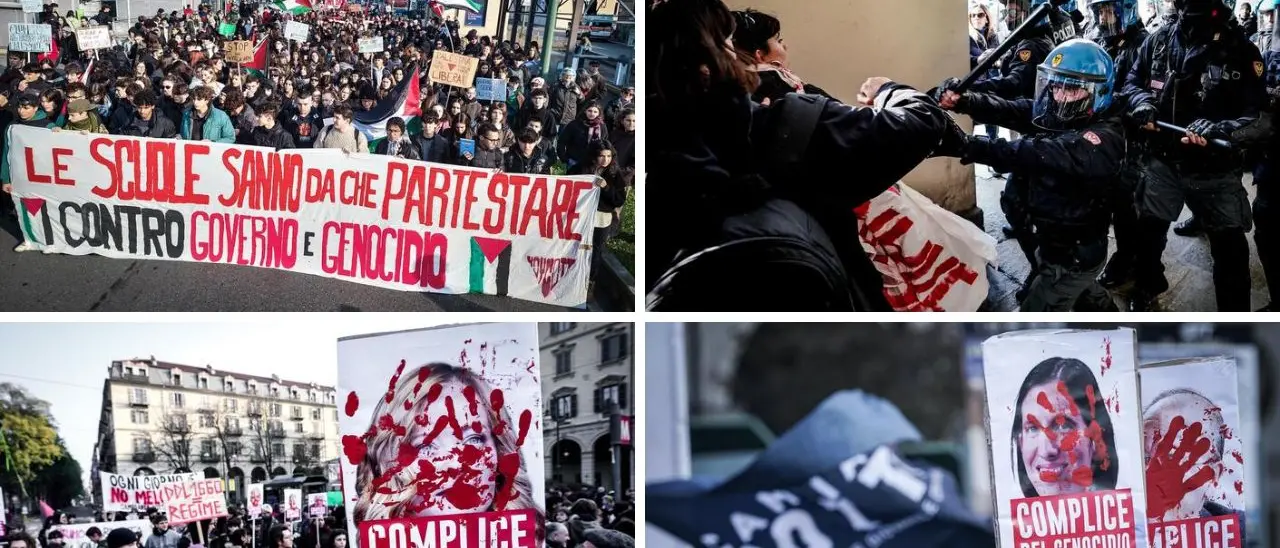 Studenti pro Palestina in piazza, a Torino tensioni con le forze dell’ordine: «Governo e Schlein complici del genocidio»