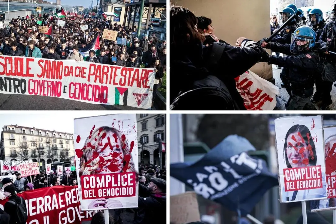 <p>Alcuni momenti della manifestazione a Torino (foto Ansa)</p>\\n