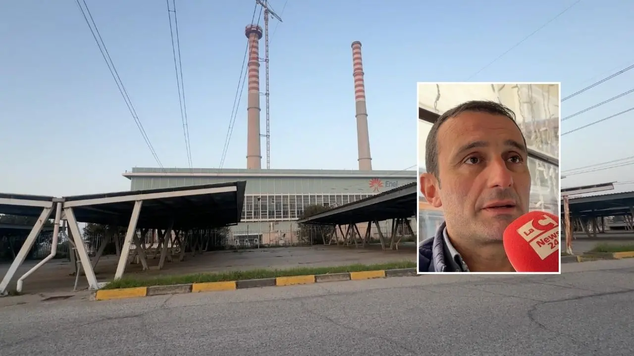 La centrale Enel di Rossano e, nel riquadro, il sindacalista della Cgil, Ferrone