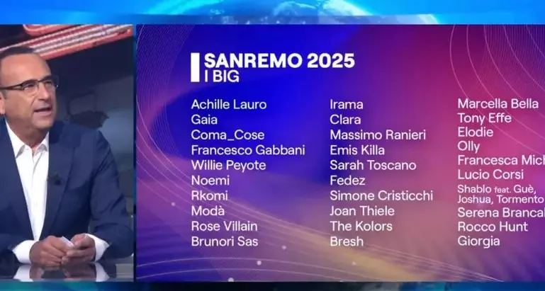 Sanremo 2025, veterani e semi sconosciuti tra i 30 big di Carlo Conti. La carica degli esclusi: «No comment»