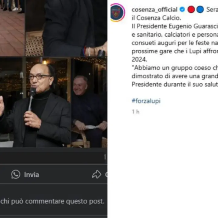 Cosenza Calcio, lupi alla festa di Natale insieme al presidente Guarascio: ma la società blocca i commenti sui social