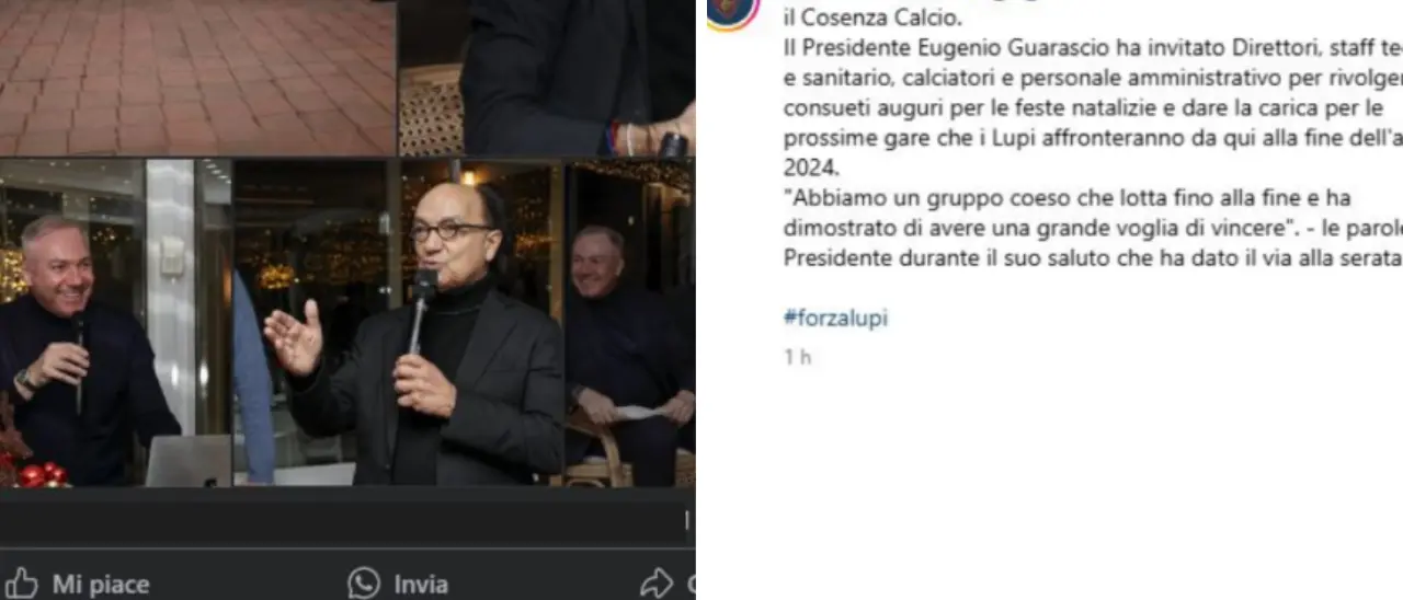 Cosenza Calcio, lupi alla festa di Natale insieme al presidente Guarascio: ma la società blocca i commenti sui social