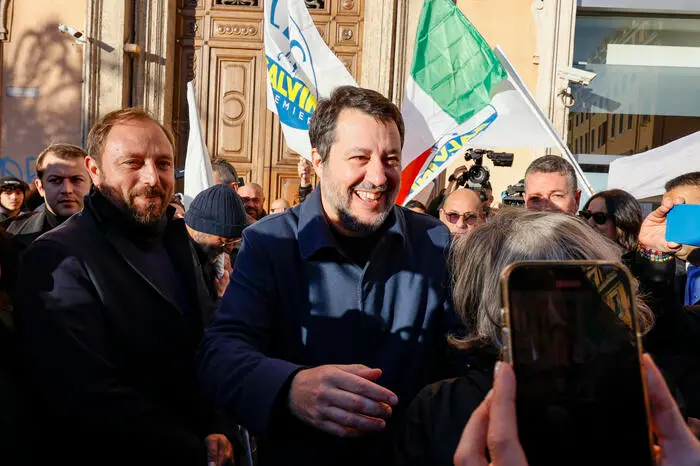 <p>Matteo Salvini dopo la sentenza Open Arms (foto Ansa)</p>\\n , ANSA