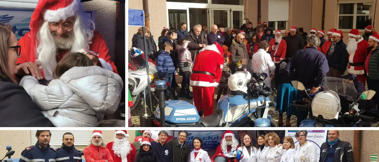 Reggio, i Babbo Natale in moto della Polizia regalano sorrisi ai bimbi della Oncoematologia pediatrica del Gom