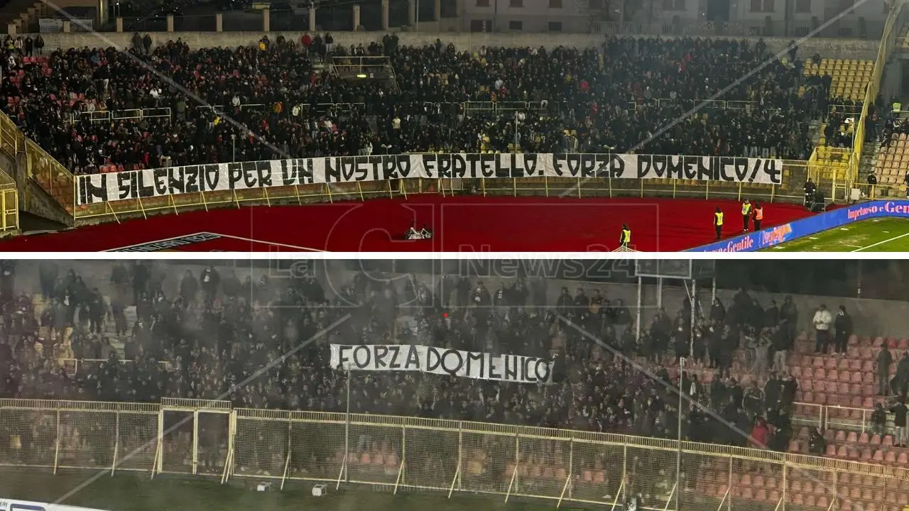 Gli striscioni della Curva Capraro e dei tifosi della Salernitana a sostegno del giovane Domenico