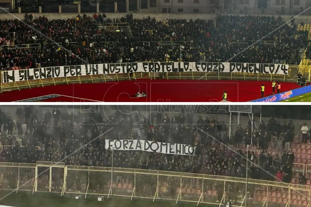 Gli striscioni della Curva Capraro e dei tifosi della Salernitana a sostegno del giovane Domenico