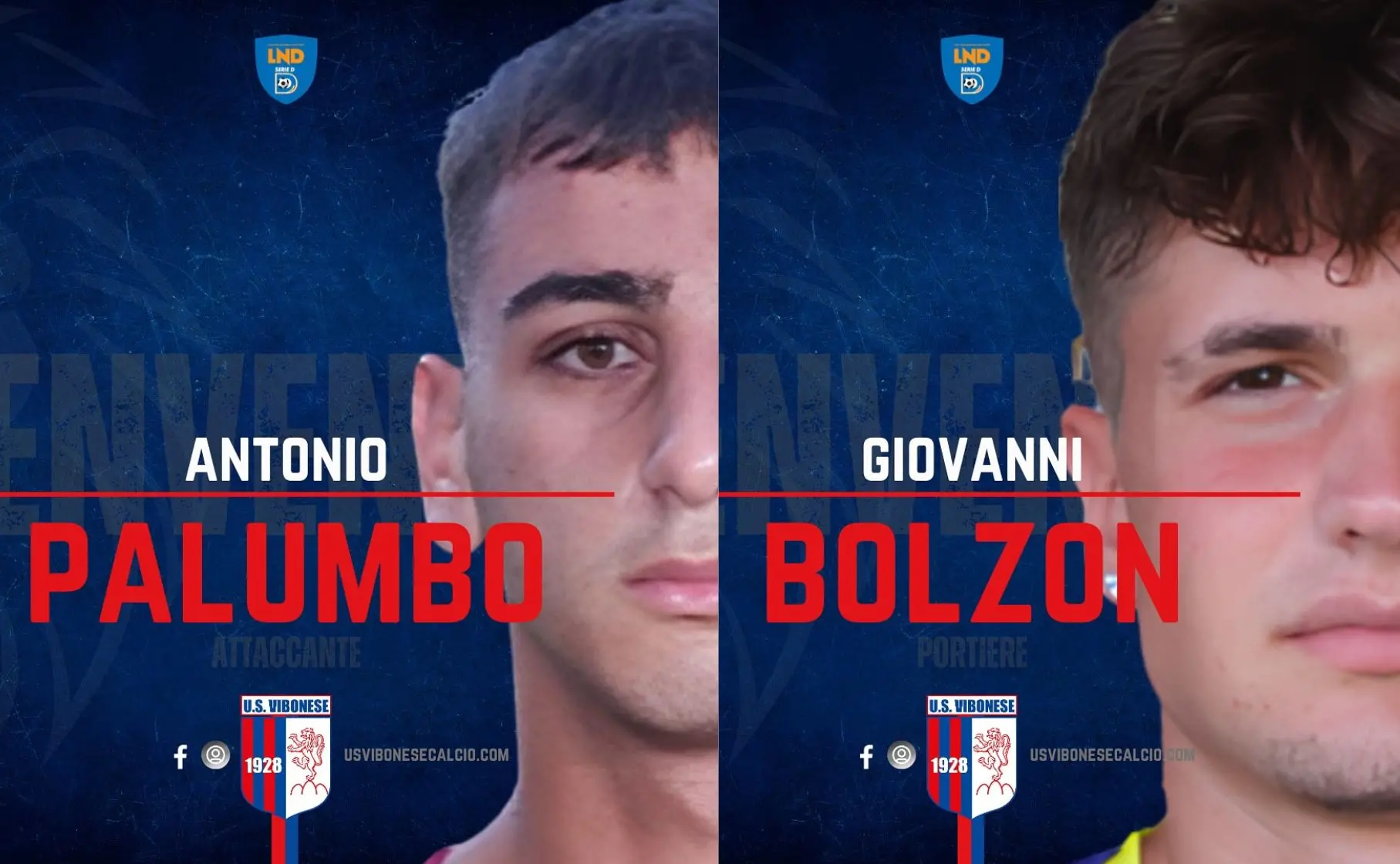 Serie D, la Vibonese annuncia l'ingaggio di due giovani innesti: arrivano Giovanni Bolzon e Antonio Palumbo