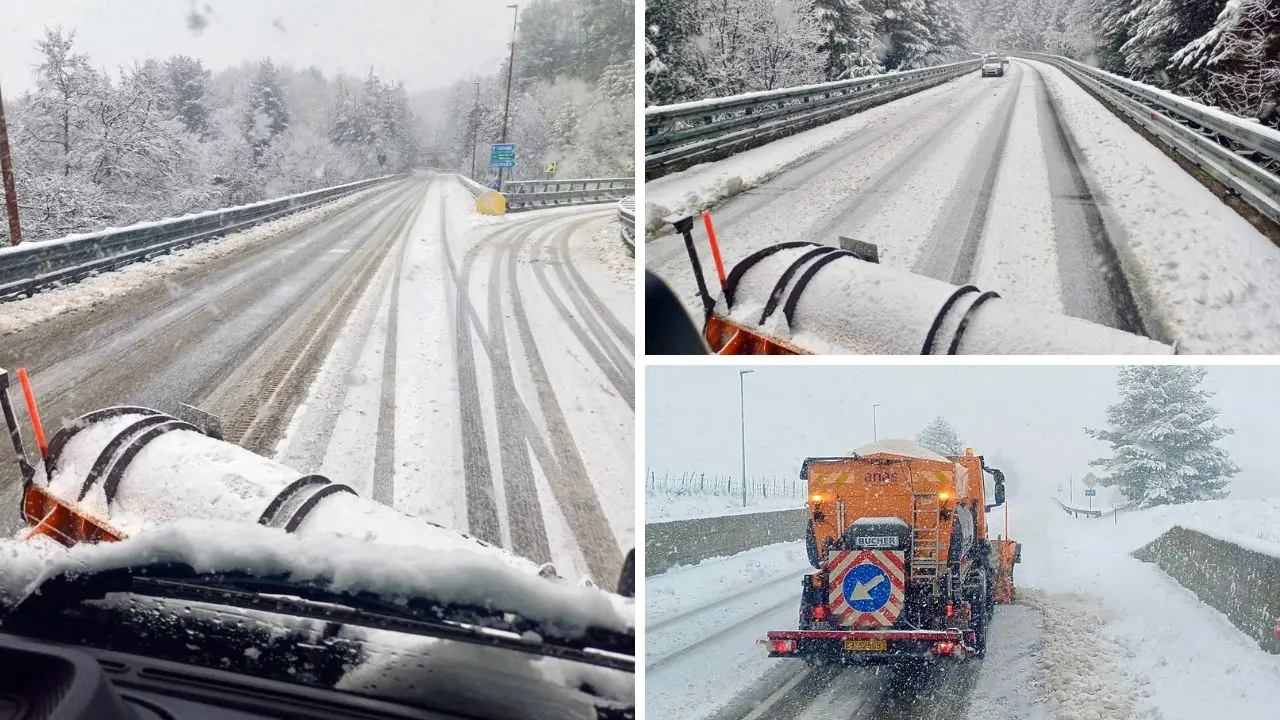 Arriva la neve in Calabria, fiocchi in Sila e sulla statale 107: le immagini\n